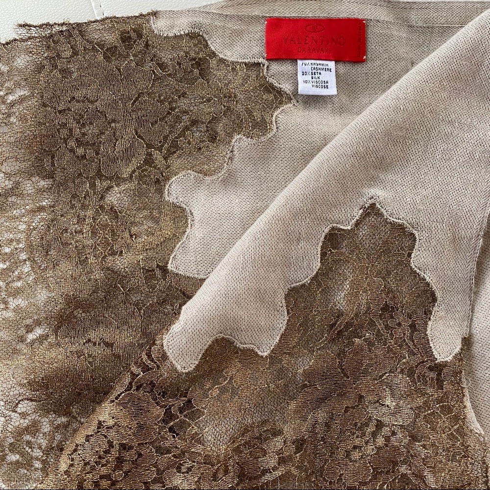 VALENTINO Cashmere + Silk Lace Trim Scarf GORGE!